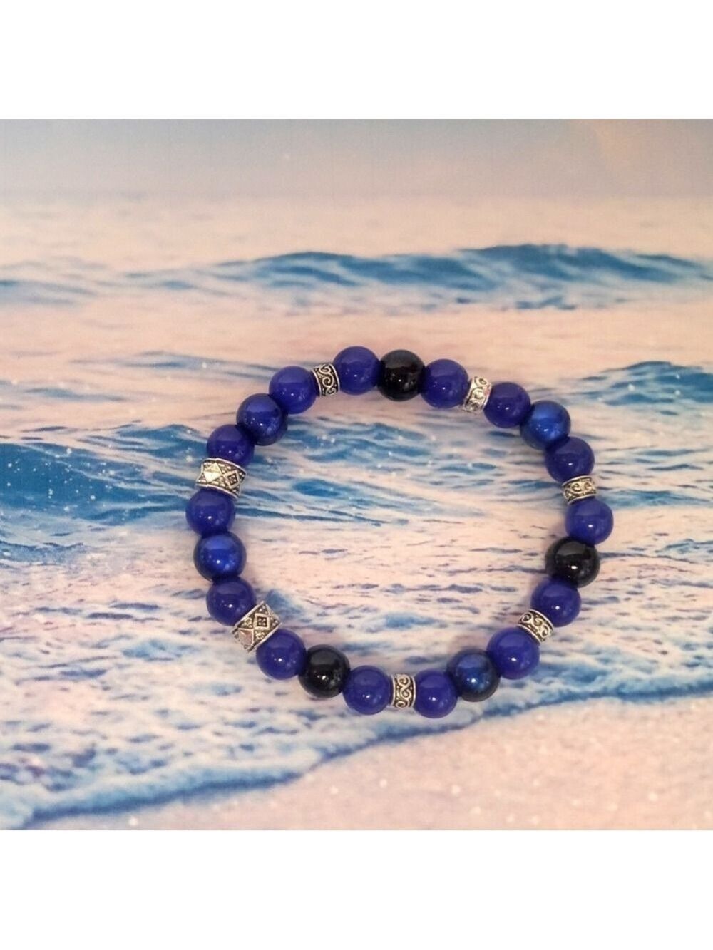 Crystal Cat's Eye Glass Beaded Bracelet 7 Inch